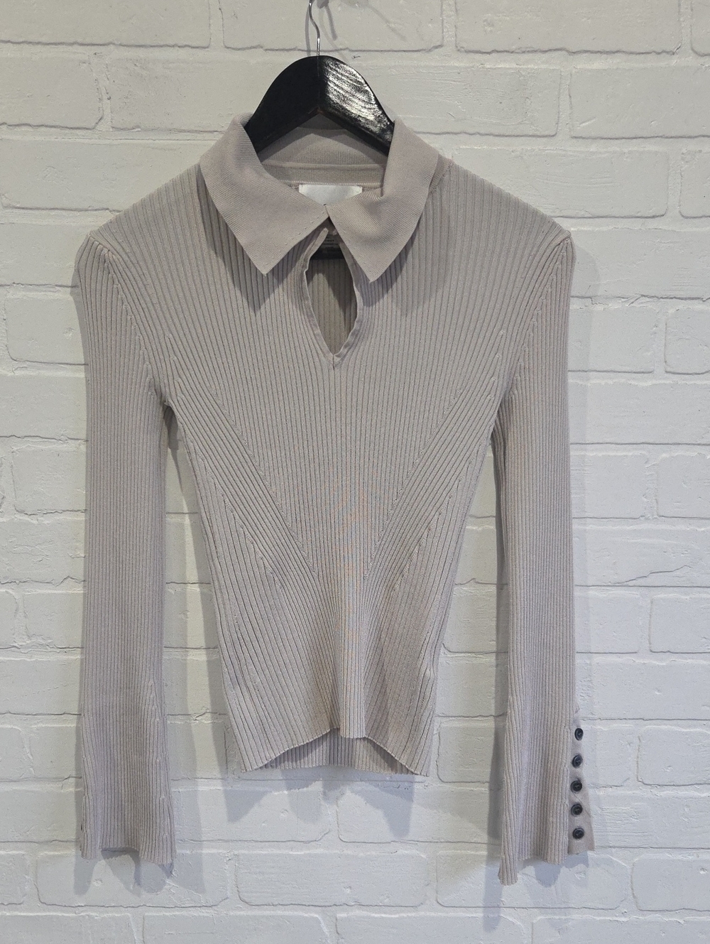 Jason Wu Cream Ribbed Collared Knit Top